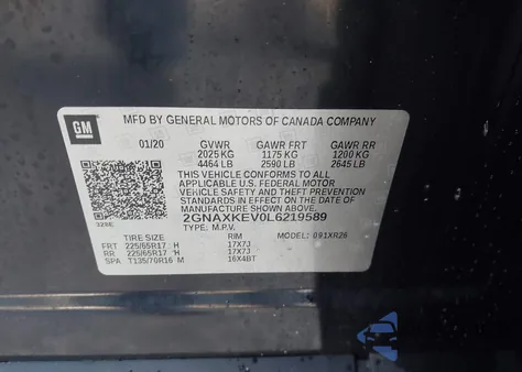 2020 Chevrolet Equinox Fwd Lt 1.5L Turbo from USA, damaged, VIN 2GNAXKEV0L6219589